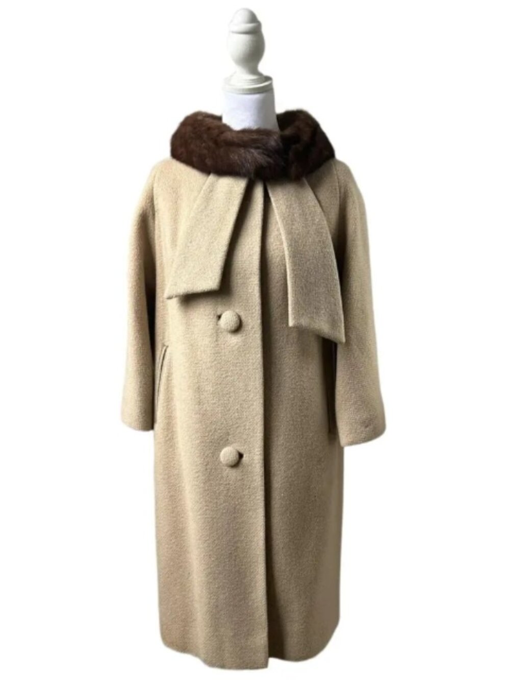 Vintage 1960s Lilli Ann Paris San Francisco Wool Swing Coat with Fur Collar